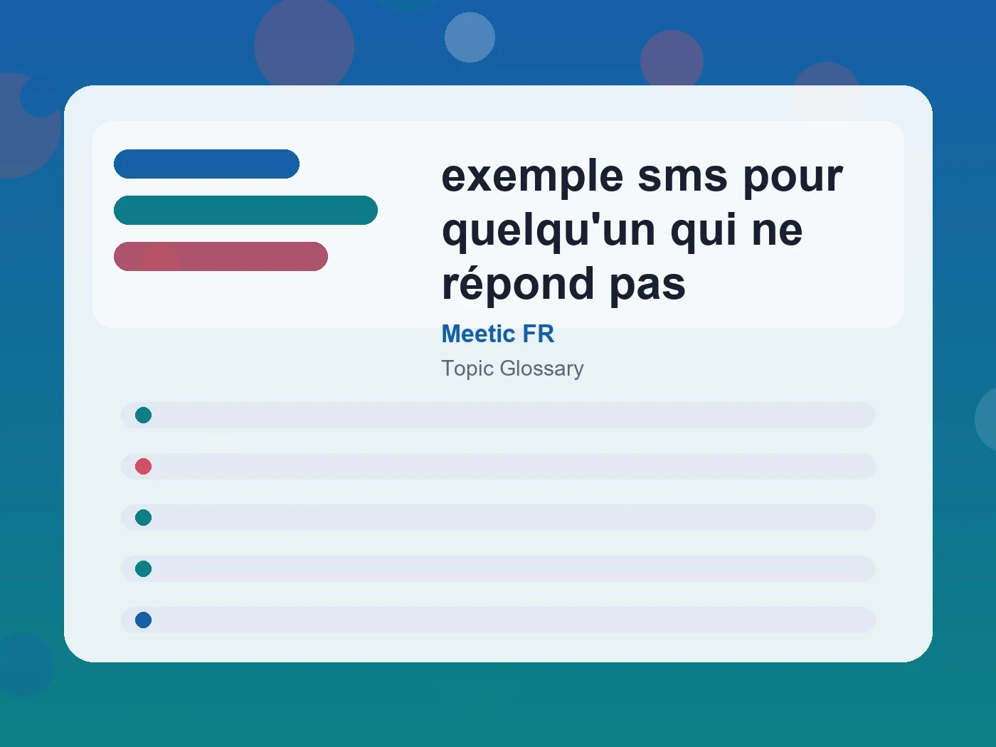 Meetic FR exemple sms pour quelqu'un qui ne répond pas guide visual