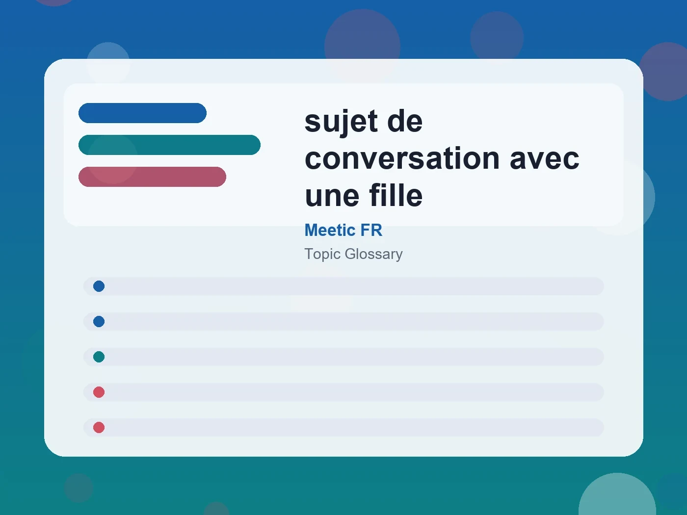 Meetic FR sujet de conversation avec une fille guide visual