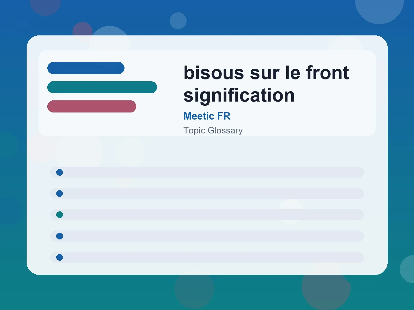 Meetic FR bisous sur le front signification guide visual