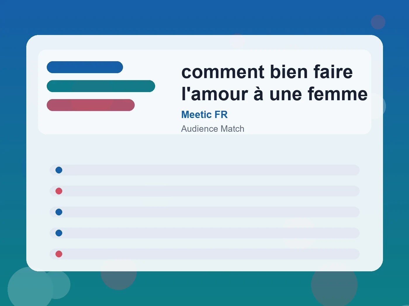 Meetic FR comment bien faire l'amour à une femme guide visual