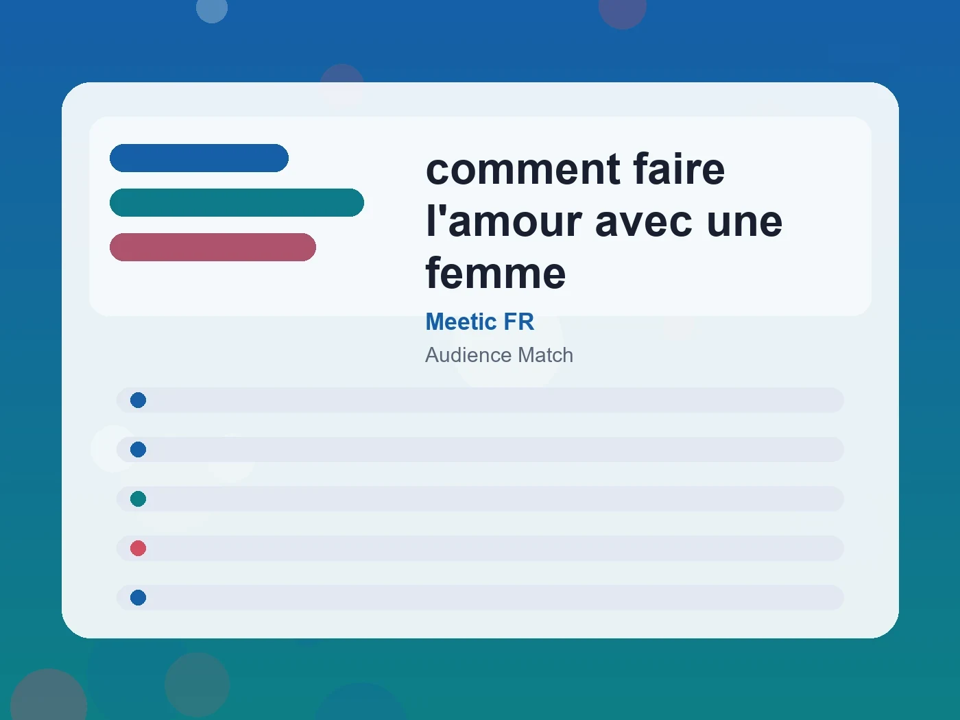Meetic FR comment faire l'amour avec une femme guide visual